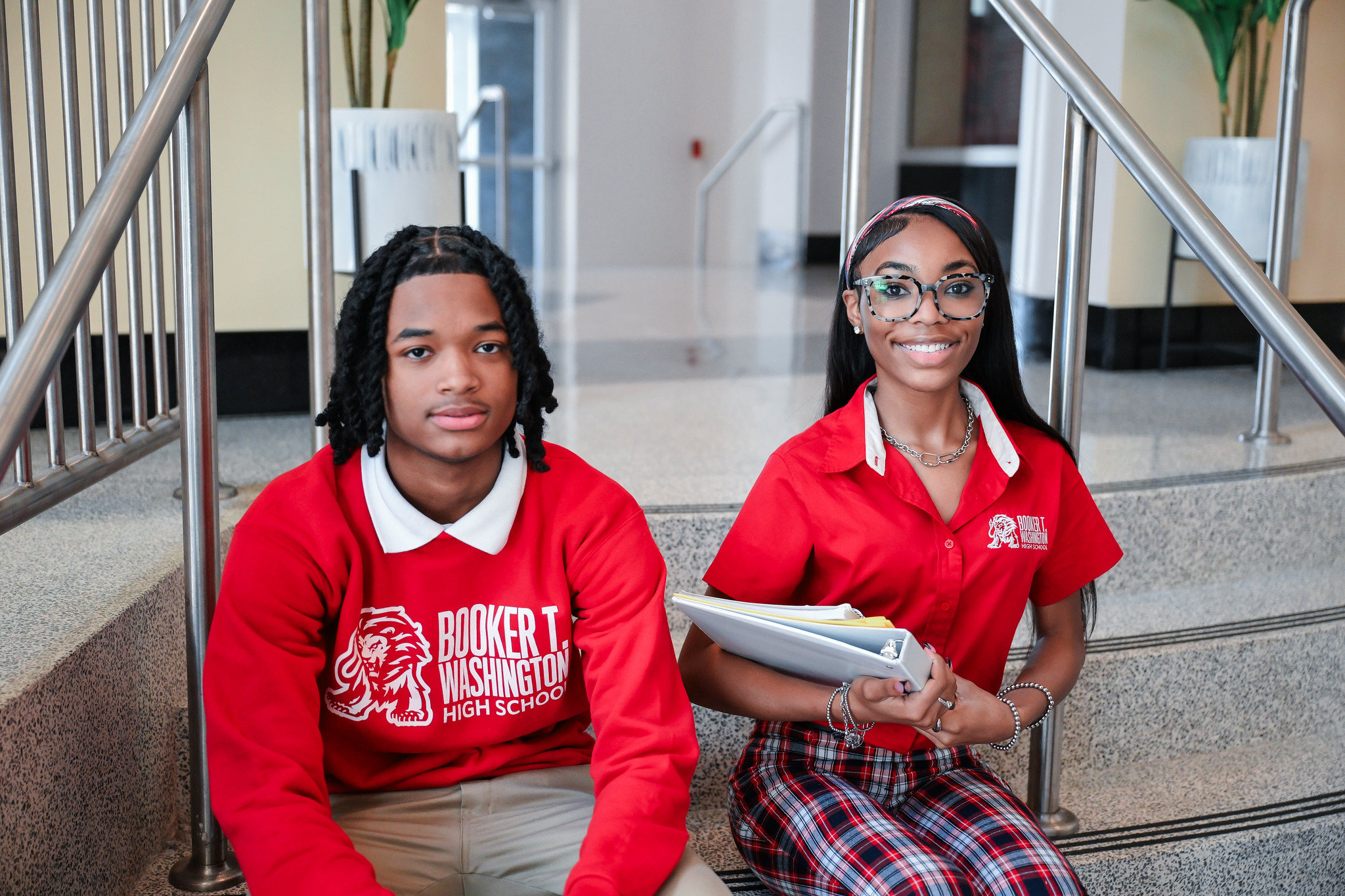 Booker T. Washington High School students on the stairs